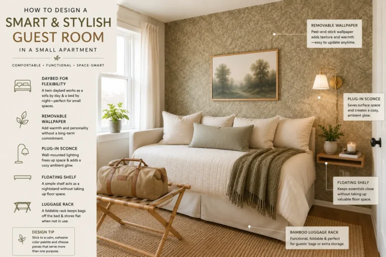 small guest bedroom ideas layout infographic for apartments