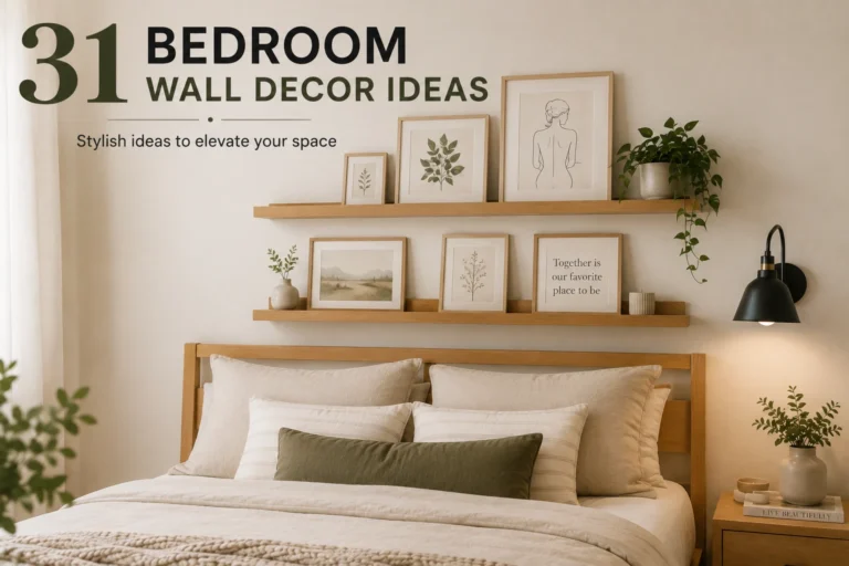 bedroom wall decor ideas featuring picture ledges and framed gallery wall